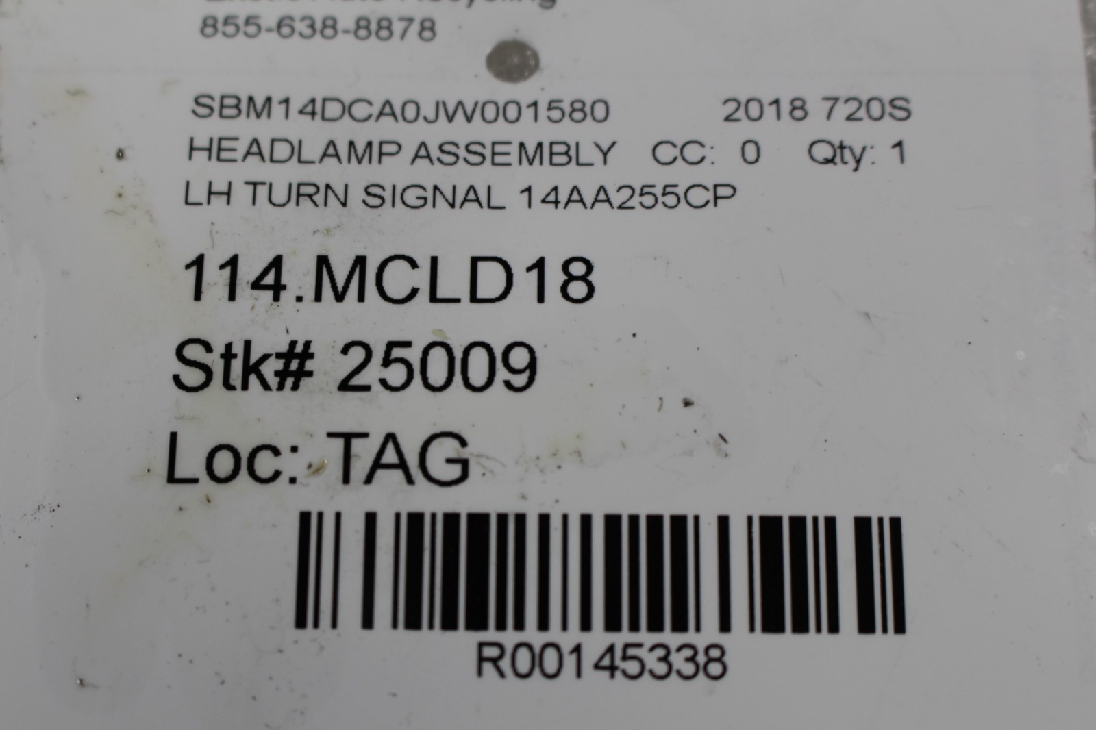 McLaren 720S, LH, Left, Turn Signal, Used, P/N 14AA255CP