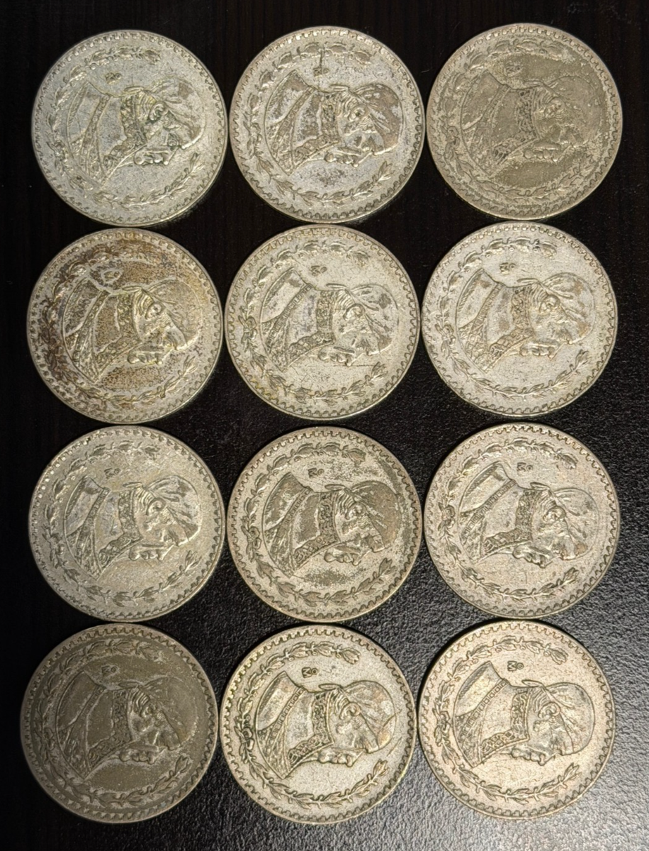 1 Dozen Mexico's Last Silver Coin 1957-1967 Un Peso 10% Silver