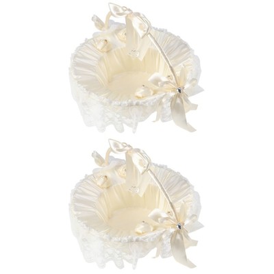  2 stücke Hochzeit Blumenmädchen Korb Bowknot Spitze Band Braut Korb für