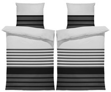 4 teilig Winter Biber Bettwäsche 135x200 cm Streifen anthrazit Flanell Baumwolle