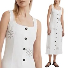 NWT Madewell Button-Front Midi Dress Eyelet White sz 6 Midi Linen Embroidered