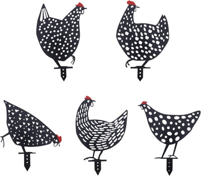 5 PCS 13 Inch Metal Chicken Yard Art Garden Decorative Stake Hollow Out Rooster