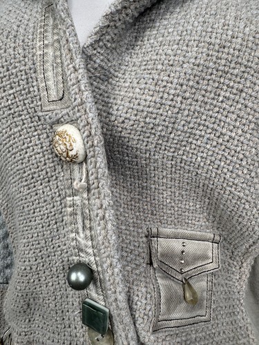 Elisa Cavaletti Gray Designer Tight Knit Buttons Belted Short Jacket Sz S - Picture 8 of 24