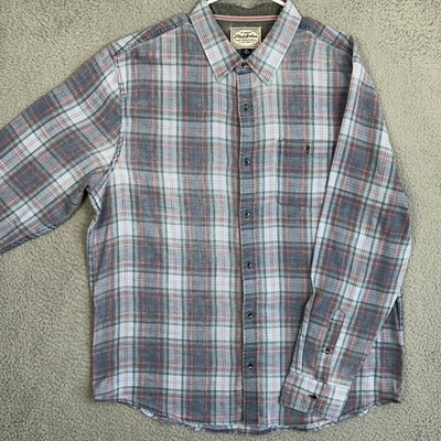 NEW Flag Anthem Shirt Mens XL Blue Grey Plaid Button Up Stretch Casual Pocket