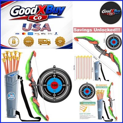 Kids Bow and Arrow Set with LED Lights, Suction Cup Arrows, Target, Quiver