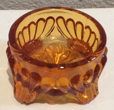 Vintage Dark Golden Topaz Amber Glass Footed Open Salt Dip, Cellar, Dish!