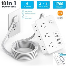 Surge Protector Power Strip w/ 6-8 Outlet Long Extension Cord USB Port Flat Plug