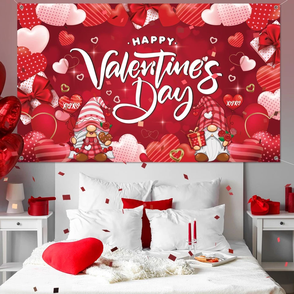 Banner Feliz Día de San Valentín 71x44 Pulgadas Rojo Rosa Feliz Día de San Valentín Banner Ba Foto 3 de 4