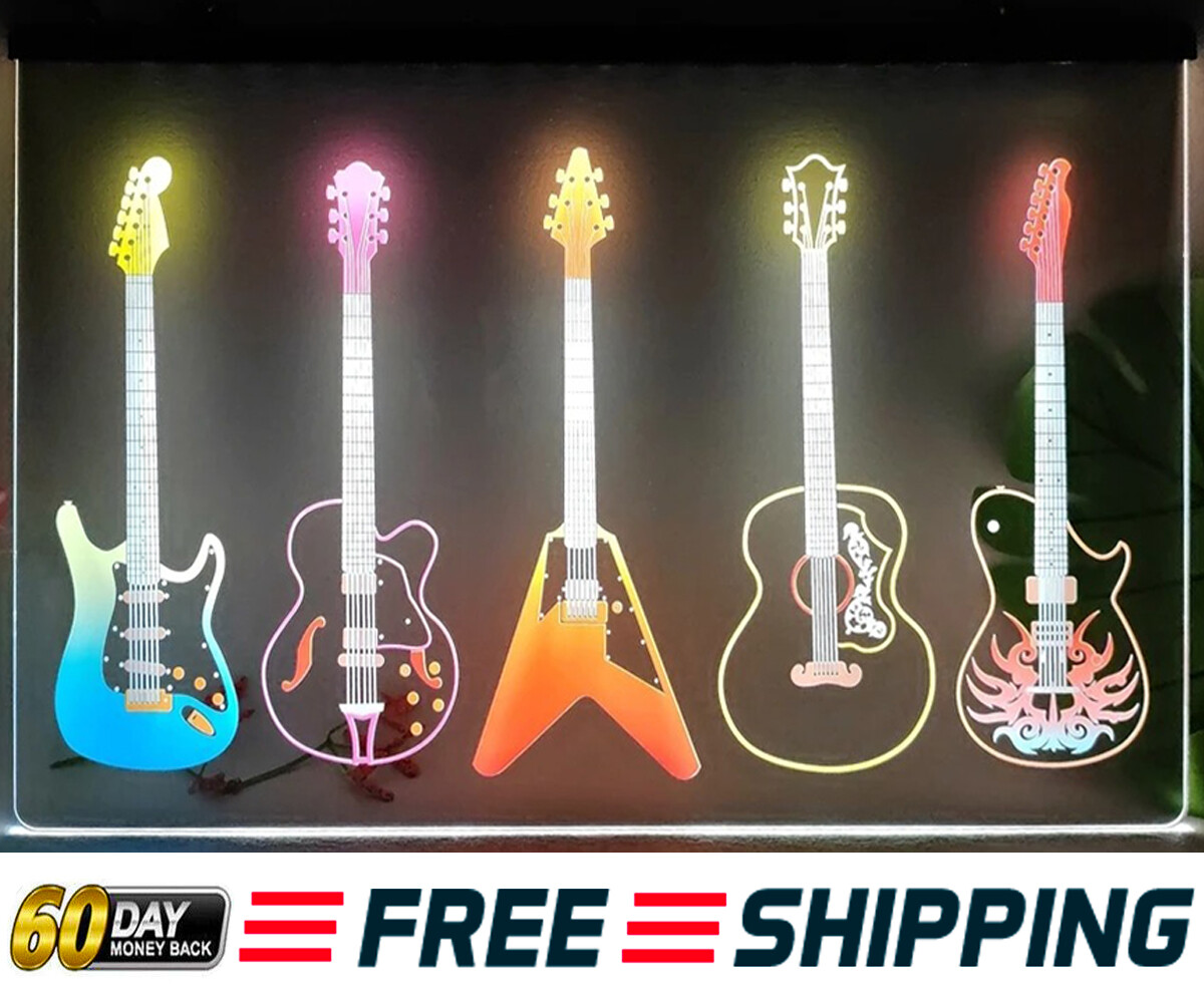 Guitar Band Room Lounge Rock N Roll LED Neon Sign Light Wall Art Lamp Bar Décor