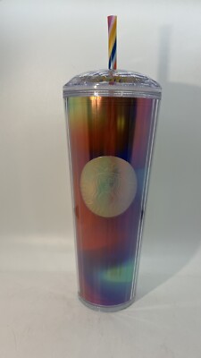 Starbucks 2021 Rainbow Kaleidescope Acrylic 24 oz Tumbler with Lid & Straw