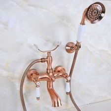 Antique Red Copper Brass Clawfoot Bath Tub Faucet Shower Mixer Tap Set sna375