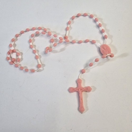 Pink Rosary Necklace Plastic Cross Religious Prayer Catholic Crucifix Kids Child - Picture 7 of 7