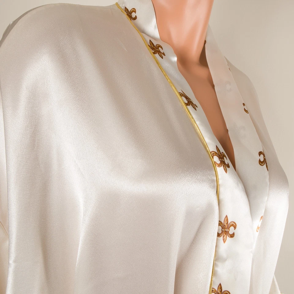 💖 Bata Kimono LILY OF FRANCE DE COLECCIÓN Marfil Líquido Satinado Flor de Lis Cinturón Talla L Foto 4 de 4