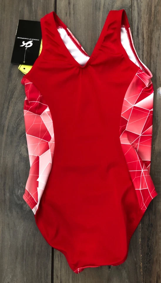 Novo com etiquetas GK Elite vermelho branco sublime collant de ginástica tamanhos criança e adulto - Imagem 2 de 2