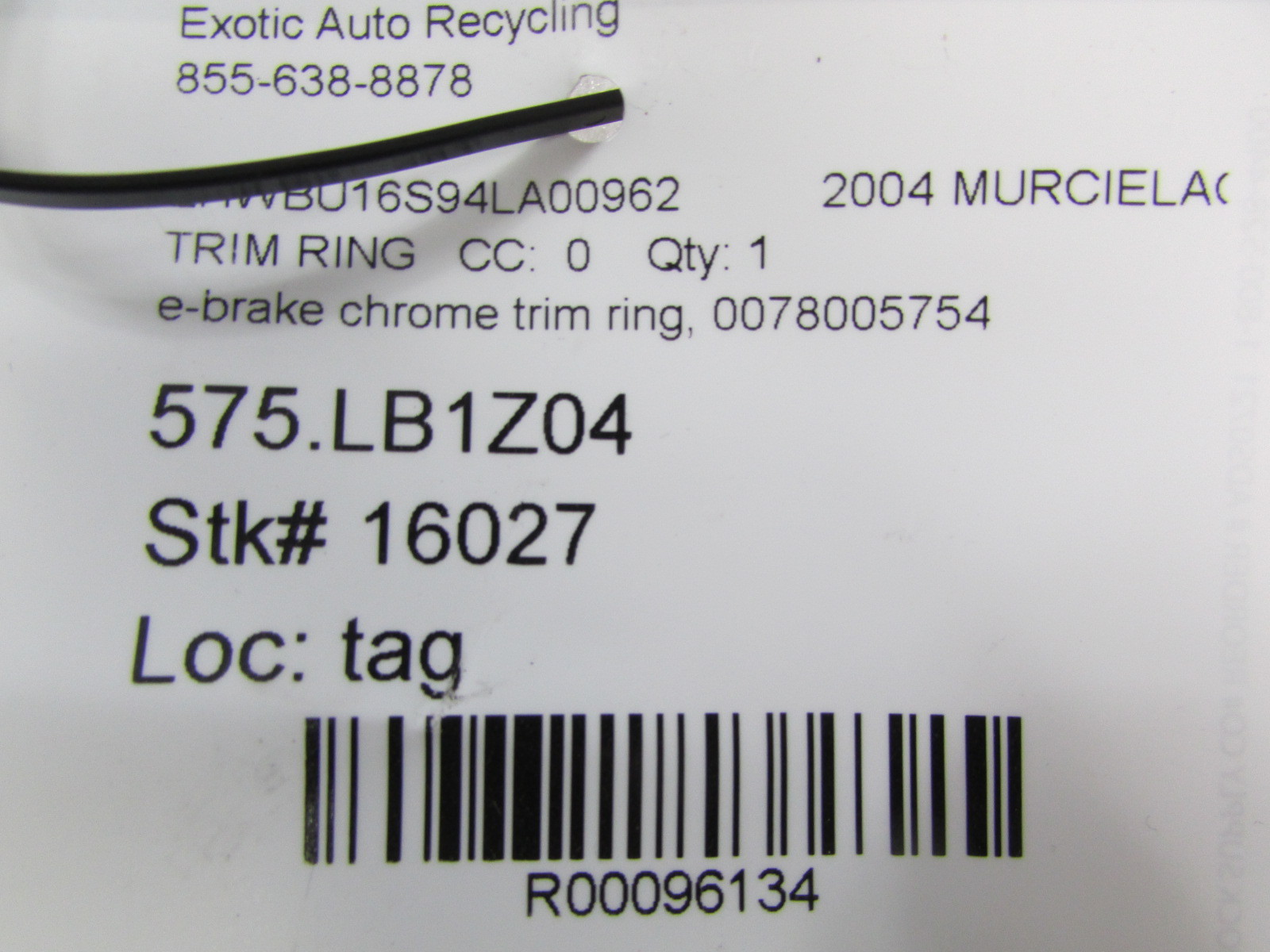 Lamborghini Murcielago Coupe, E- Brake Chrome Plate Bezel, Used, P/N 0078005754