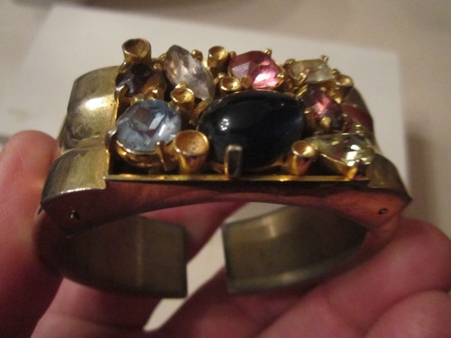 VINTAGE DECORATIVE CUFF BRACELET - HEAVY METAL WITH CRYSTALS - OFC-9