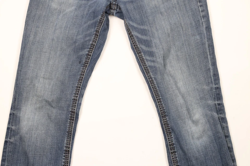 Pantalones de mezclilla con hebilla BKE para hombre 33x32 desgastados punto grueso Jake pierna recta azul Foto 3 de 4