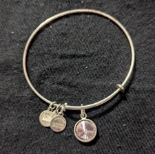Alex And Ani Silver Tone Pink Rhinestone Charm Expandable Bangle Bracel