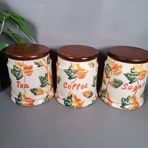 vintage tea coffee sugar hand decorated park rose autumn leaves design - Picture 2 of 6