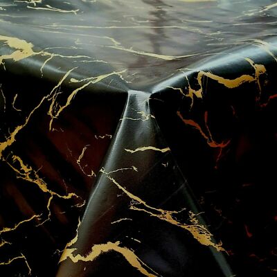 SCHLICHTE TISCHDECKE MARMOROPTIK SCHWARZ GOLD PVC KUNSTSTOFF VINYL ESSZIMMER ABWISCHBAR
