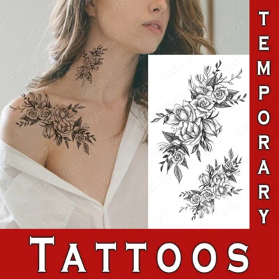 TATNTOO Stick On Tattoo Rose Flowers Body Sticker Fake Women Temporary Transfer tattoos