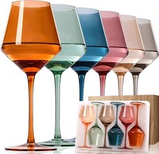 Colored Wine Glasses Set 6-16oz Hand Blown Colorful Wine Glass with Stem