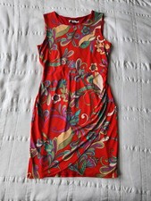 Lily Boutique Shift Dress Sleeveless Red Paisley Women’s Large Ruched Stretch US