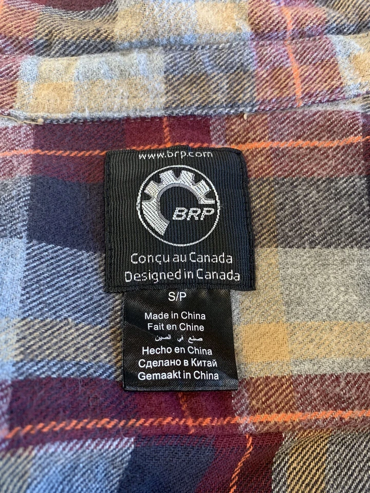 Men’s BRP Can-Am Snowmobiling Performance Gray Burgundy Beige Plaid Shirt Small — 第 2/4 张图片