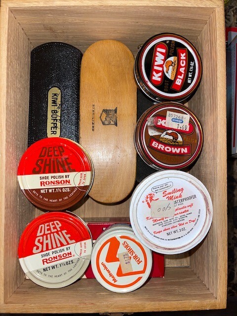 VINTAGE KIWI WOOD BOX SHOE SHINE KIT EXTRA ACCESSORIES | eBay