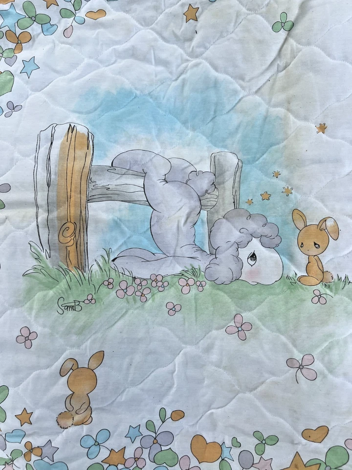 Винтажное детское одеяло Precious Moments для мальчика/девочки стеганое очаровательное 90-е - Изображение 2 из 3