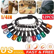 12Pcs 1/4" Hex Shank Quick Release Keychain Screwdriver Drill Bit Holder Bit Set