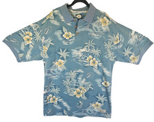 Tommy Bahama Polo Shirt Mens Large Blue Floral Pattern Short Sleeve Beach Summer