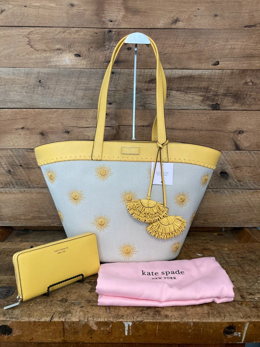 kate spade Pier Sun Embroidered Canvas Large Tote Bag In Morning Light  W/Wallet