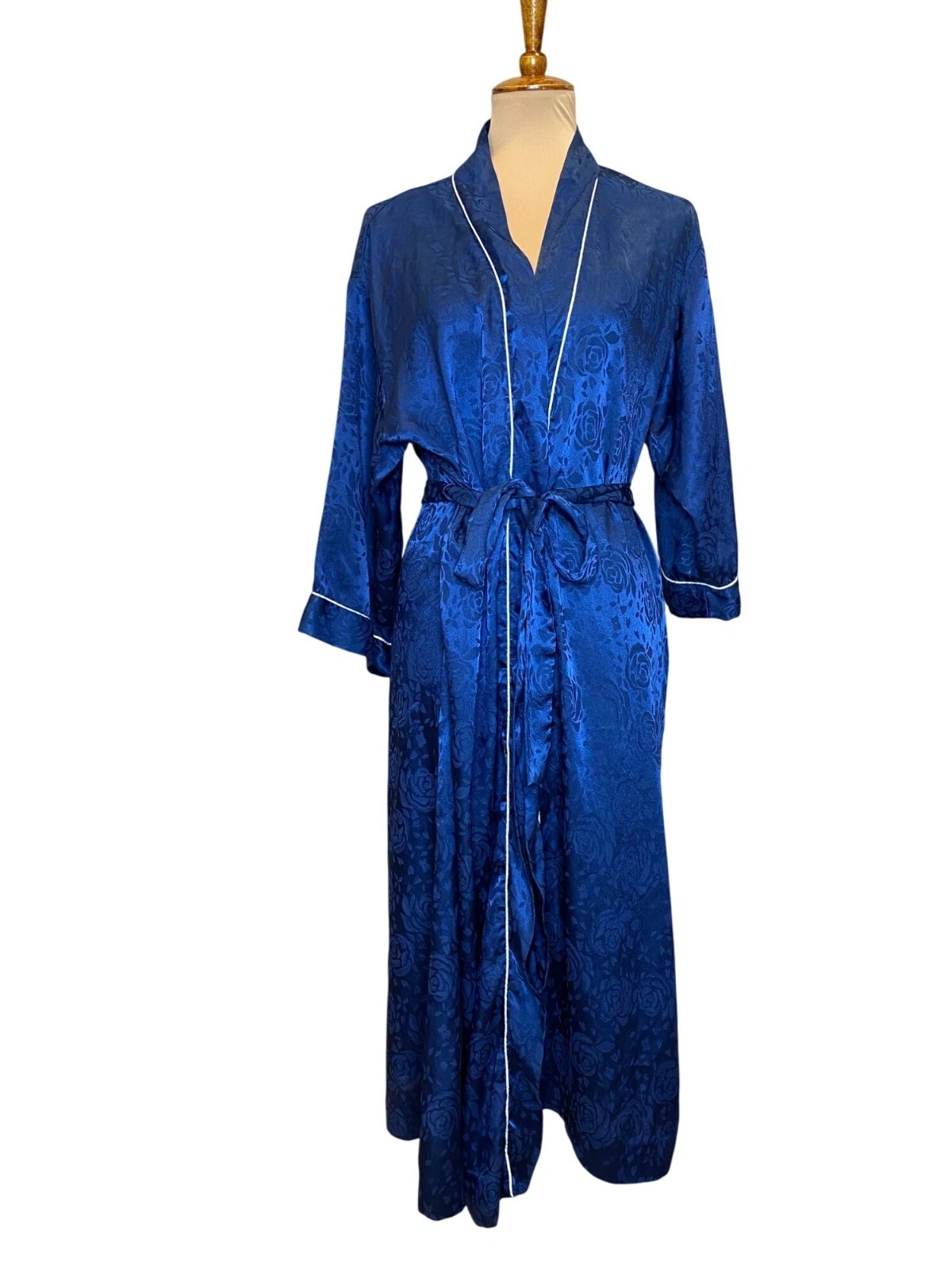 Robe jacquard vintage Christian Dior bleu marine à fleurs avec poignets monogrammés Bel