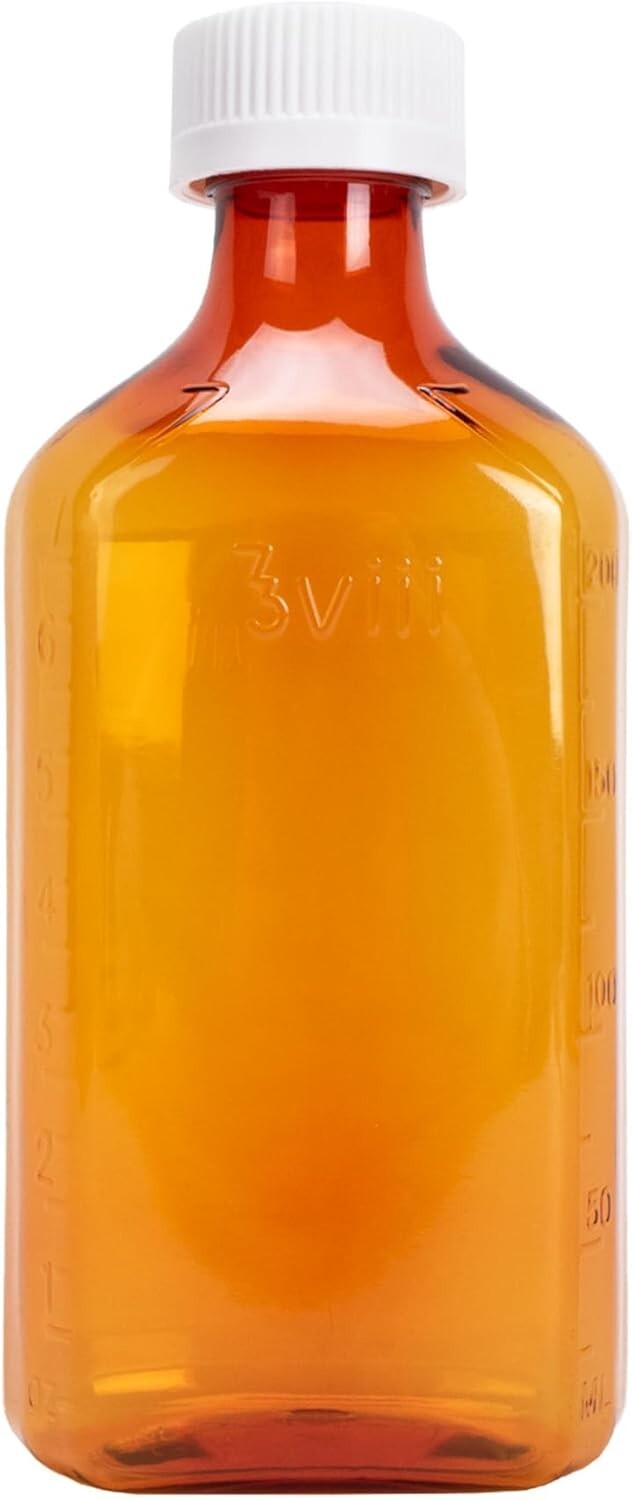 Generic Plastic Amber Oval Liquid Medicine Bottles, 8oz, 25 Count