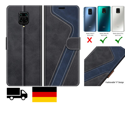 Luxus-Leder-Case für Xiaomi Redmi Note 9 Pro & 9S - Klapphandytasche mit Schu...