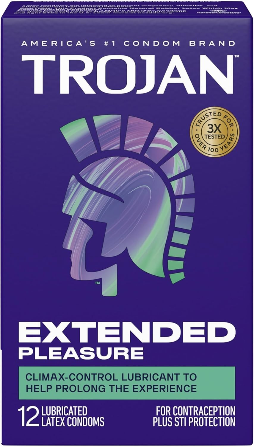 TROJAN EXTENDED PLEASURE Climax Control Extended Pleasure Condoms, 12 Count