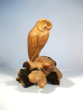 Eule handgeschnitzt auf Wurzelsockel - 12cm Eule Kautz Dekofigur