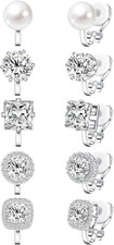 Cubic Zirconia Clip on Earrings - Women Hypoallergenic Comfortable Non Pierced S
