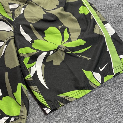 Vtg NIKE Swimming Trunks Mens Medium Hawaiian Black Floral Draw String Swoosh - Picture 2 of 9