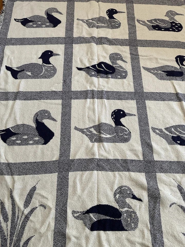 Manta de campo vintage azul blanco tejido tapiz de pato casa de campo núcleo 70x46 Foto 2 de 4