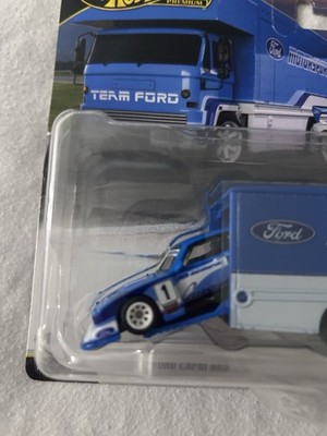 Hot Wheels Team Transport Ford Capri GR5 & Fleet Flyer 1/64 Diecast Blue White