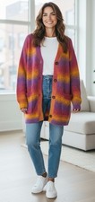Carbon38 Multicolor Ombre Stripe Cardigan Sweater S Oversized Button Front