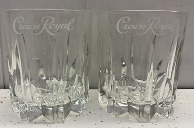 2 Two Crown Royal Canadian Whiskey Etched Logo Old Fashioned Rock Glasses