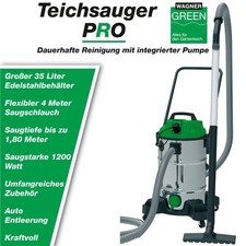 Wagner GREEN Teichsauger PRO 35 Liter VA - Schlammsauger mit Schmutzwasserpumpe
