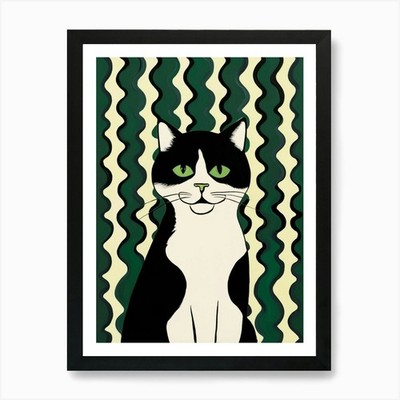 Katze mit grünen Streifen Kunstdruck gerahmt Wandbild Poster Leinwanddruck Bild