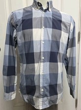 Calvin Klein Mens Long Sleeve Shirt Button-up Size M Blue Grey White Squared