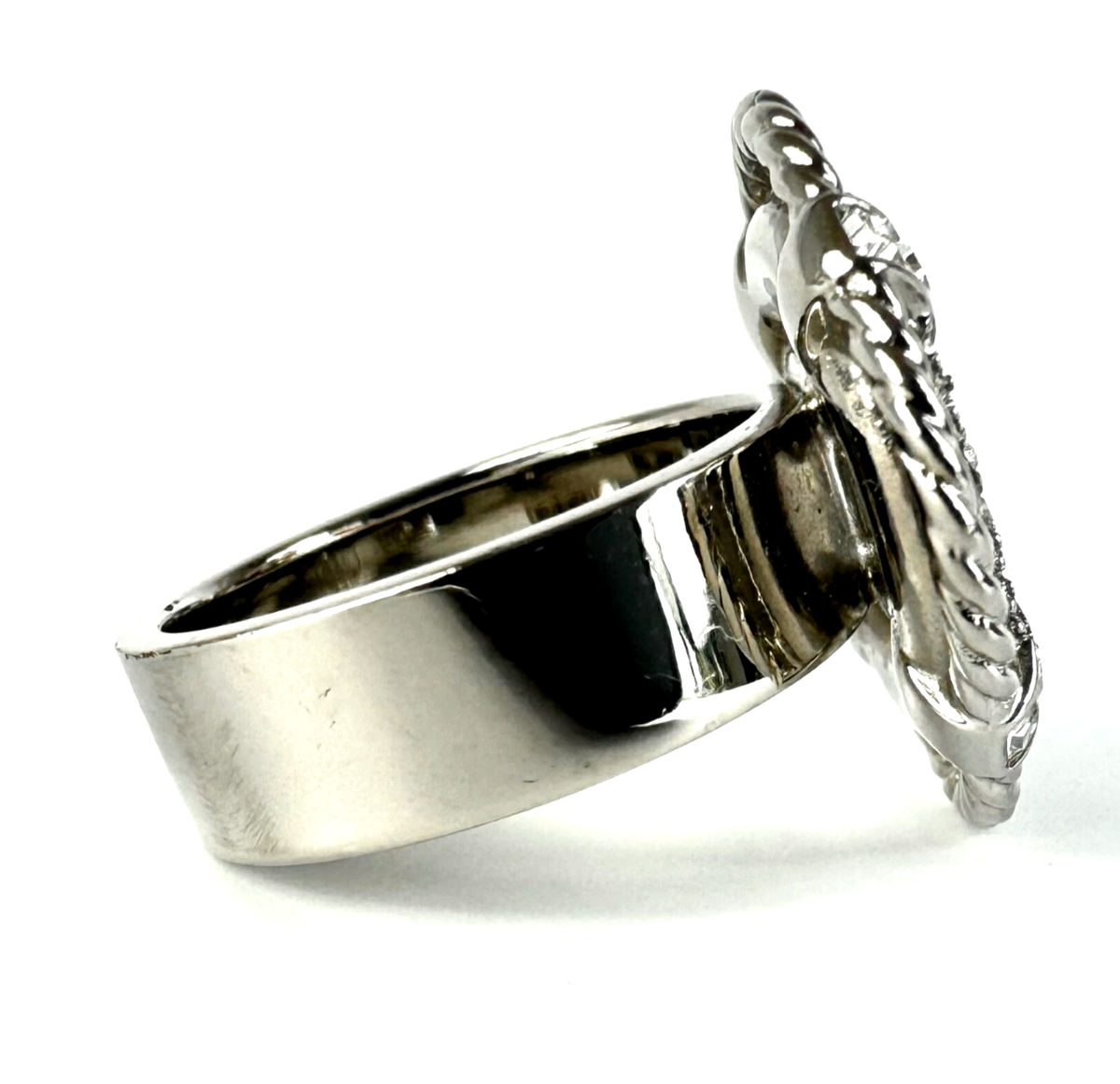 CHANEL Ring Coco Mark Logo Rhinestone Silver Tone JP19 US8.75 EU59