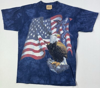 The Mountain Bald Eagle USA Flag T-Shirt Medium Blue Tie Dye Patriotic Graphic