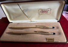 Cross Century Pen Pencil Set Lot Vintage 10K 12K Gold Filled GF Chrome Case